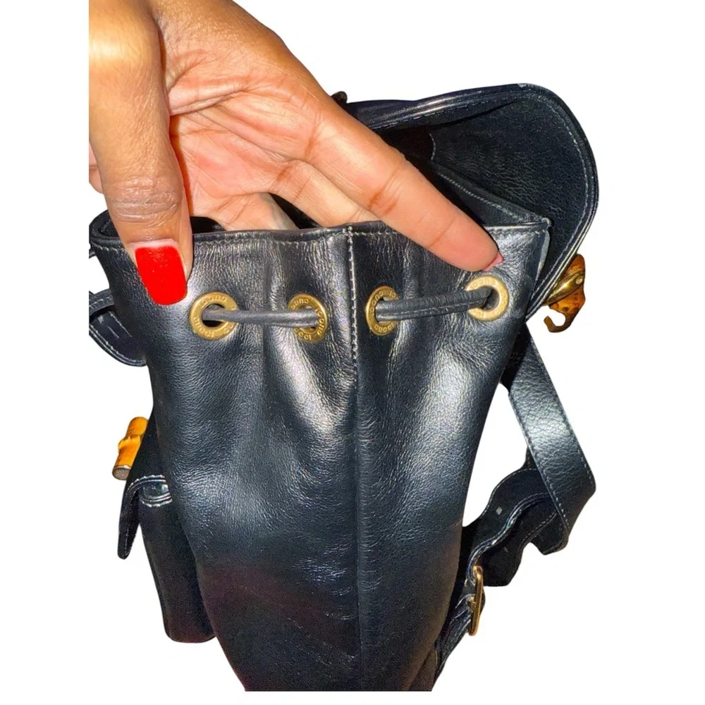 Gucci Black Leather Bamboo Mini Backpack